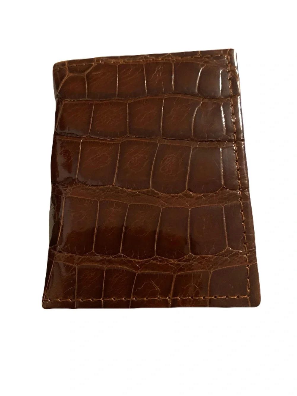 Men’s Shiny Glazed Warm Brown Genuine Alligator ID Card Case Holder Exotic